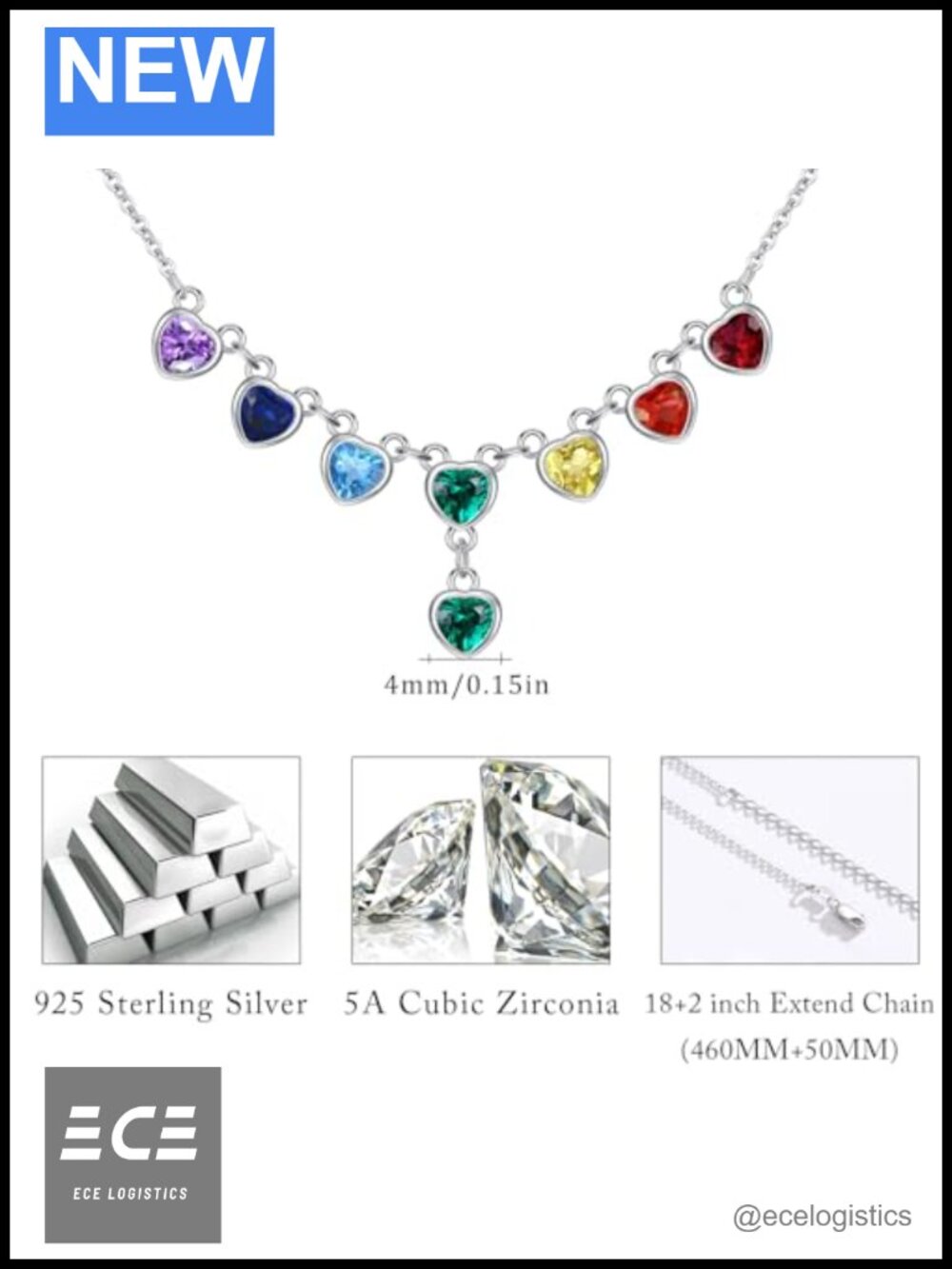Sterling Silver Chakra Choker Necklace Cubic Zirconia 18+2 Inches - Picture 2 of 6